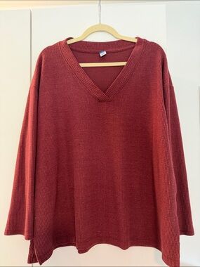Old Navy Brick Red Ribbed V-Neck Sweater XL Cozy Fall Long Sleeve